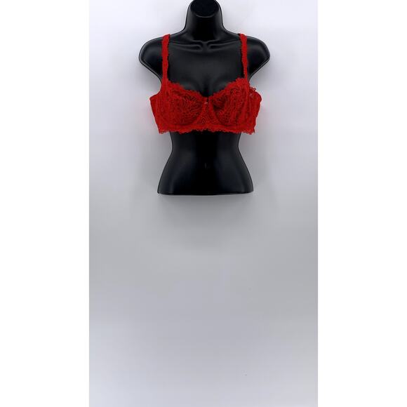 SAVAGE X FENTY Women's Red Romantic Corded Lace Unlined Balconette Bra SZ 38C - Picture 1 of 10